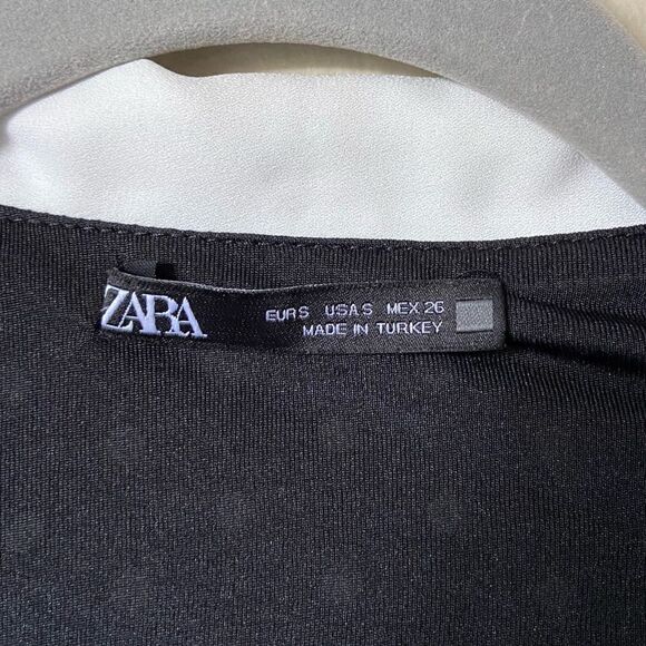 Zara Polka Dot Mini Black White Dress Collar Size S - Picture 11 of 11